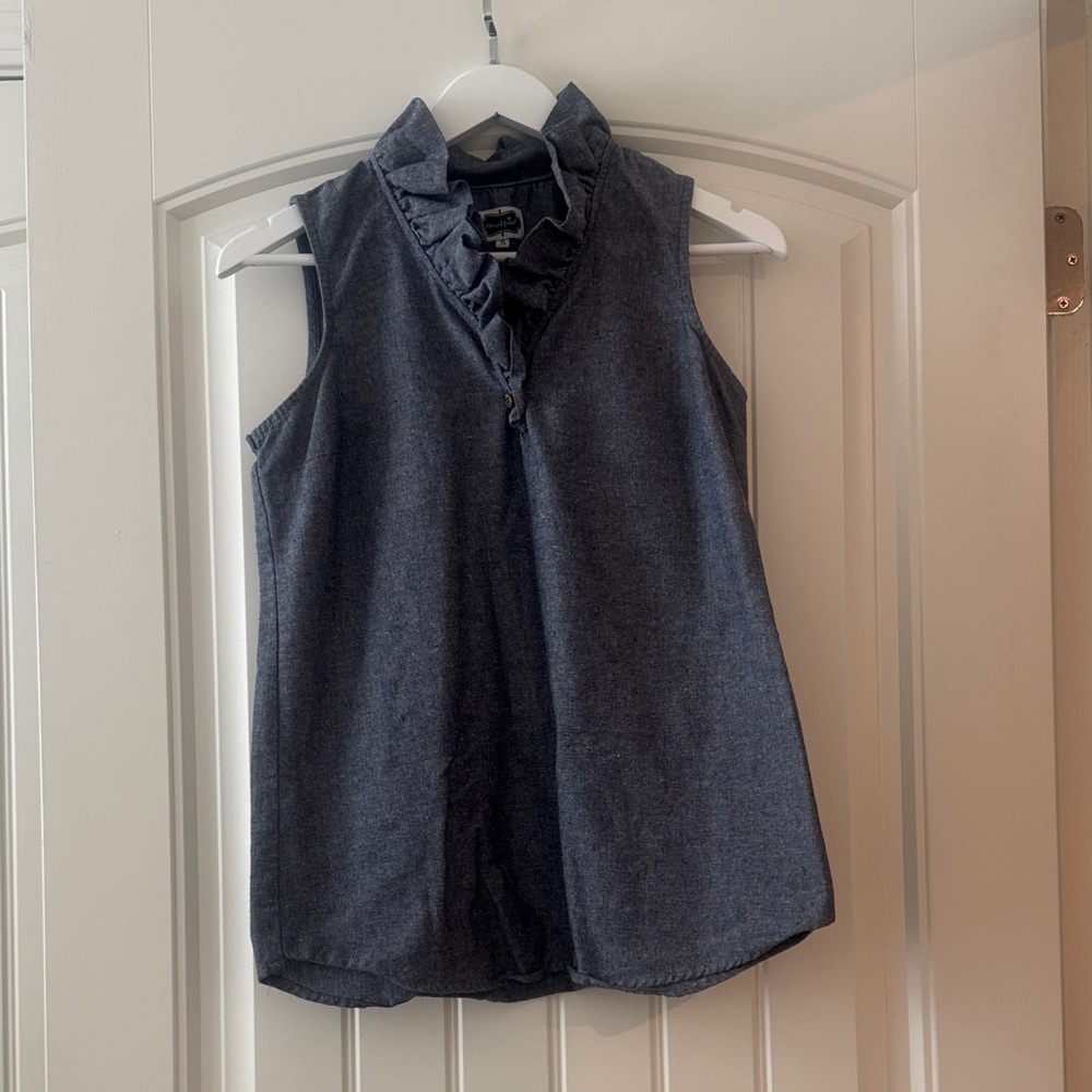 Charcoal Ruffle Collar Sleeveless Top